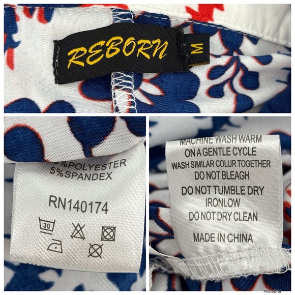 Reborn White, Red & Blue Abstract Paisley and Striped Buttoned Tunic Top, Medium - Picture 16 of 16